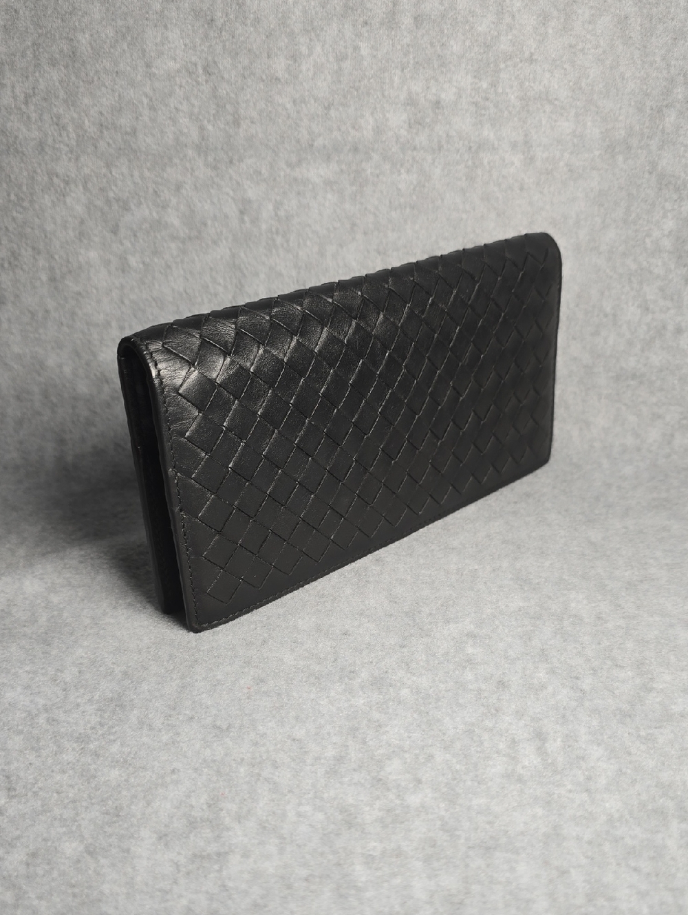 Bottega Veneta Black Intrecciato Long Bifold Wallet